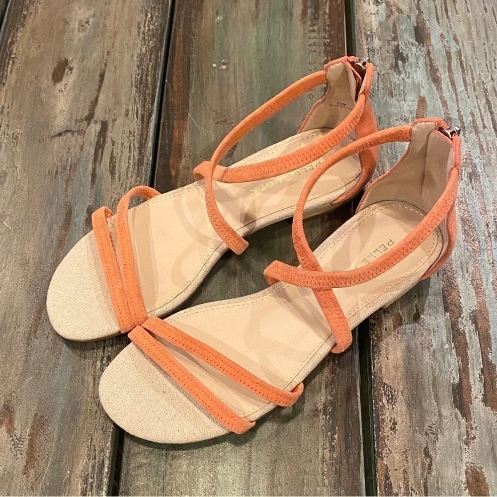 Pelle Moda Barnes Strappy Sandals Suede Peach Coral Back Zippers Size 5.5